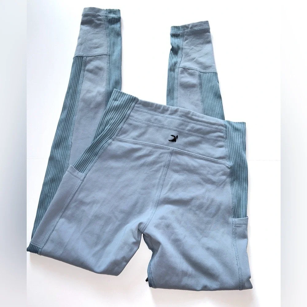 Glyder XS High-Waisted‎ Ice Blue Shape Leggings Joggers Pockets Ribbed Panels
